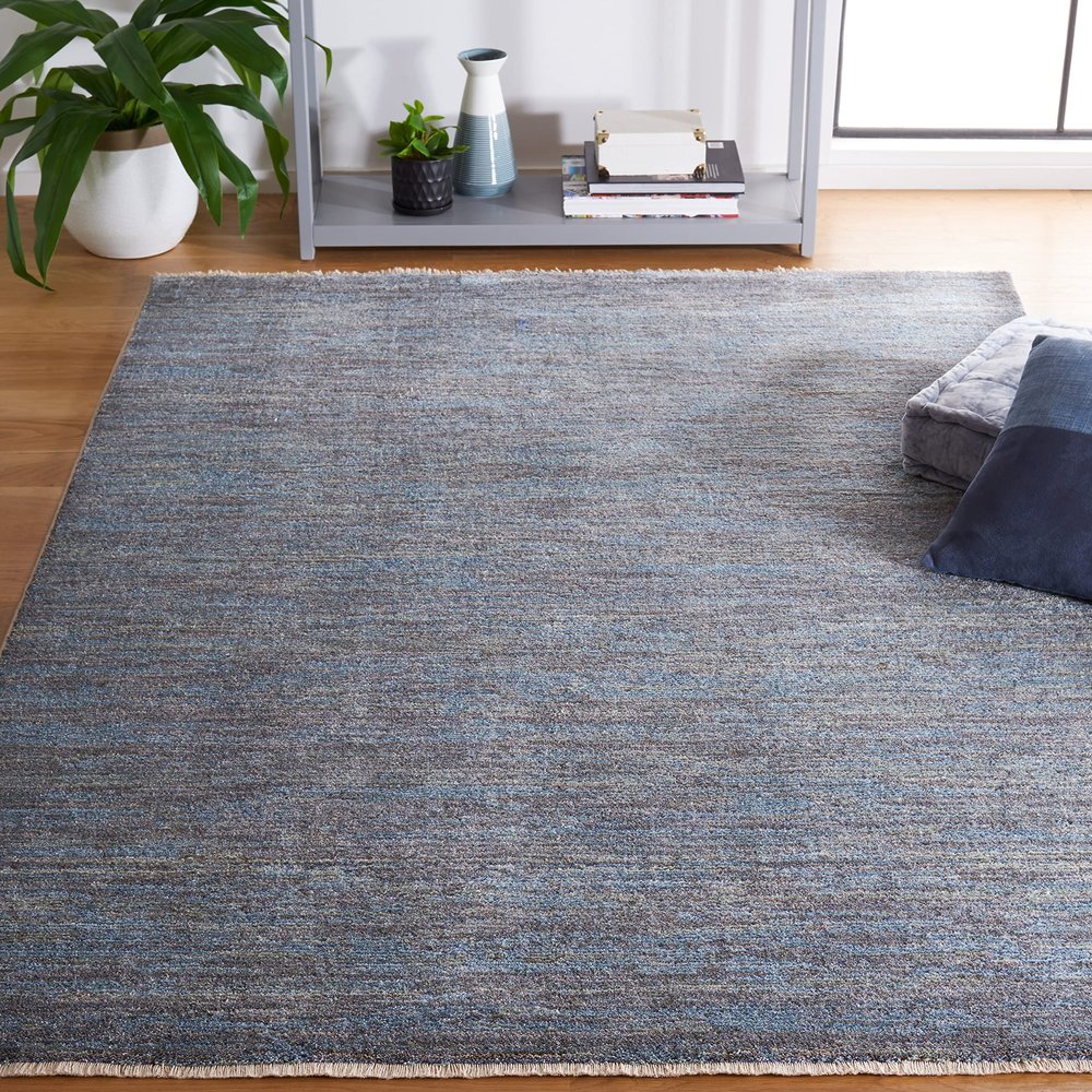 SAFAVIEH Area Rug 8x10 - Lasa Collection - Large - Blue & Grey, Solid Fringe Design, Non-Shedding & Easy Cleaning, Ideal for Living Room, Bedroom, Office, Dining Space (LAS104L)