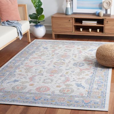 SAFAVIEH Washable Rug Bayside Collection - 8' x 10', Beige & Blue, Easy Cleaning, Ideal for in Living Room, Bedroom, Home Office, Dining Space (BAY120B)