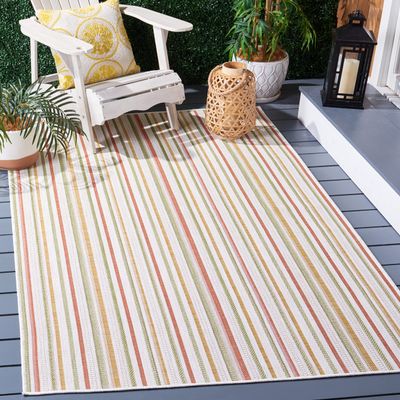 SAFAVIEH Washable Rug Outdoor Courtyard Collection - 8' x 10', Beige & Rust Yellow, Non-Shedding & Easy Cleaning, Ideal for Patio, Backyard, Mudroom, Dining Space (CY9237-52755)