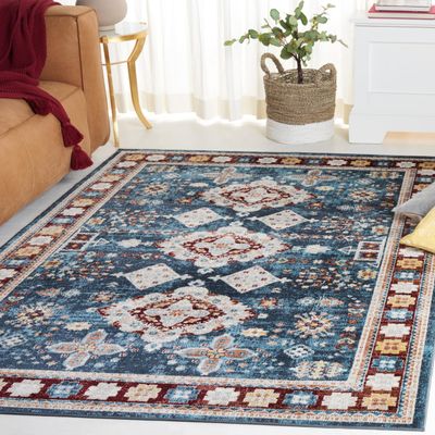 SAFAVIEH Washable Rug Bayside Collection - 8' x 10', Blue & Red, Easy Cleaning, Ideal for in Living Room, Bedroom, Home Office, Dining Space (BAY106M)