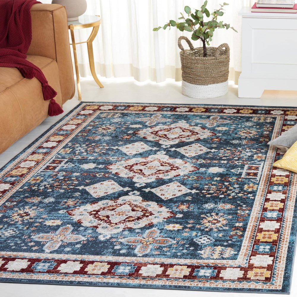 SAFAVIEH Washable Rug Bayside Collection - 8' x 10', Blue & Red, Easy Cleaning, Ideal for in Living Room, Bedroom, Home Office, Dining Space (BAY106M)