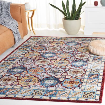 SAFAVIEH Washable Rug Bayside Collection - 9' x 12', Blue & Red, Easy Cleaning, Ideal for in Living Room, Bedroom, Home Office, Dining Space (BAY102M)