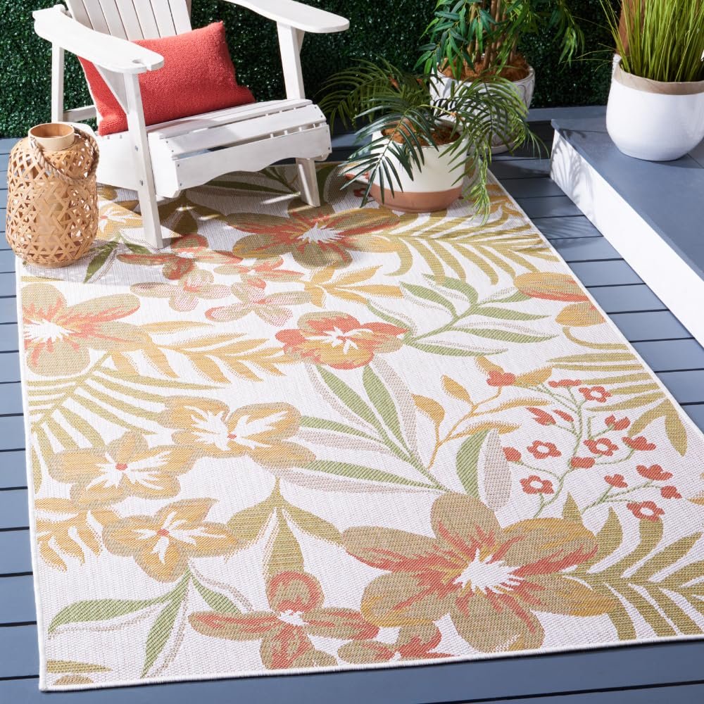 SAFAVIEH Washable Rug Outdoor Courtyard Collection - 6'7" x 9'6", Beige & Rust, Non-Shedding & Easy Cleaning, Ideal for Patio, Backyard, Mudroom (CY9433-52755)