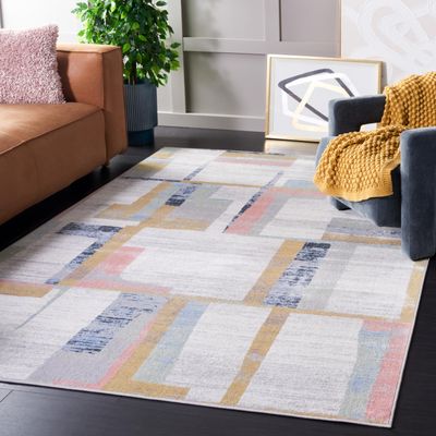 SAFAVIEH Washable Rug Bayside Collection - 8' x 10', Ivory & Blue Rust, Easy Cleaning, Ideal for in Living Room, Bedroom, Home Office, Dining Space (BAY126A)