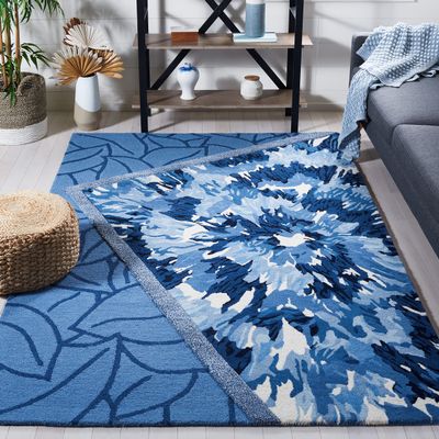 SAFAVIEH Fifth Avenue Collection Area Rug - 5' x 8', Blue & Ivory, Handmade Modern Abstract Textured New Zealand Wool, Ideal for High Traffic Areas in Living Room, Bedroom (FTV127M)