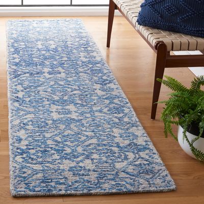 SAFAVIEH Micro-Loop Collection Runner Rug - 2'3" x 9', Blue, Handmade Wool, Ideal for High Traffic Areas in Living Room, Bedroom (MLP955M)