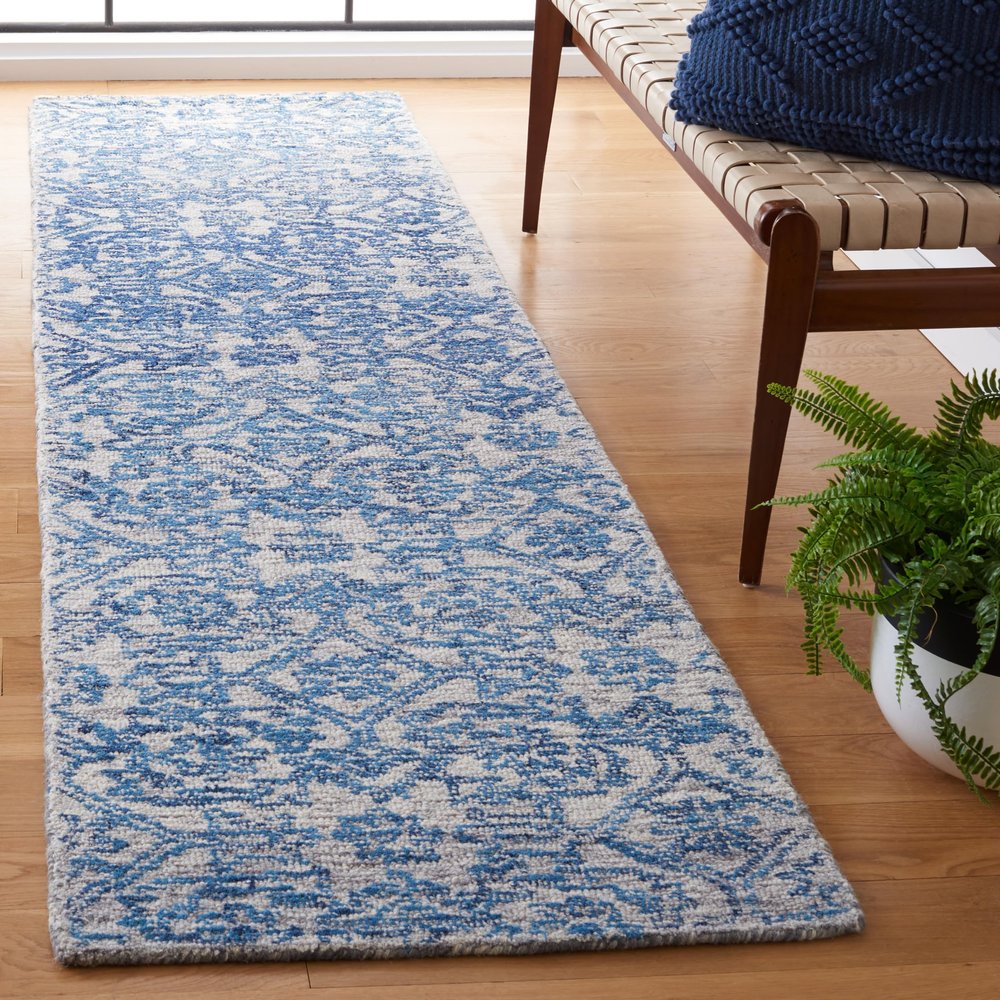 SAFAVIEH Micro-Loop Collection Runner Rug - 2'3" x 9', Blue, Handmade Wool, Ideal for High Traffic Areas in Living Room, Bedroom (MLP955M)