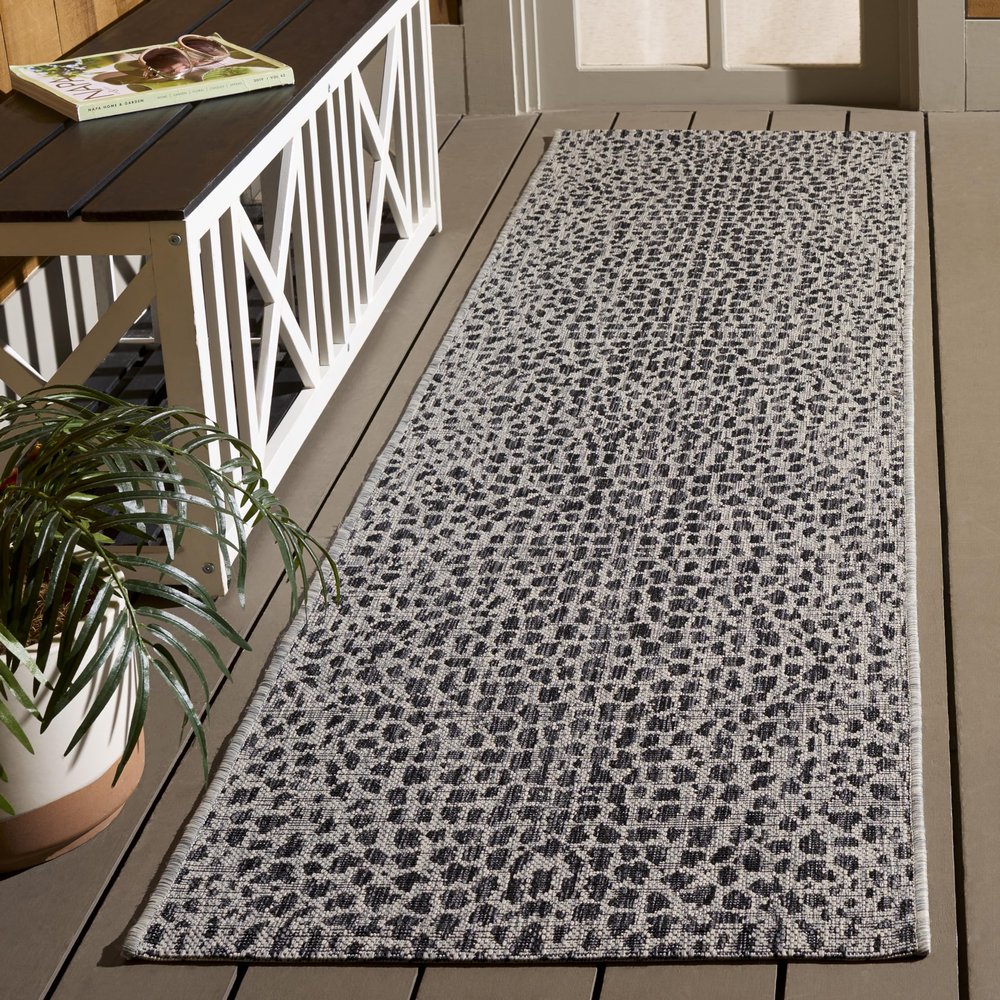SAFAVIEH Washable Rug Outdoor Courtyard Collection - 2'3" x 20' Runner, Grey & Black, Non-Shedding & Easy Cleaning, Ideal for Patio, Entryway, Mudroom, Hallway, Kitchen (CY8505-37612)