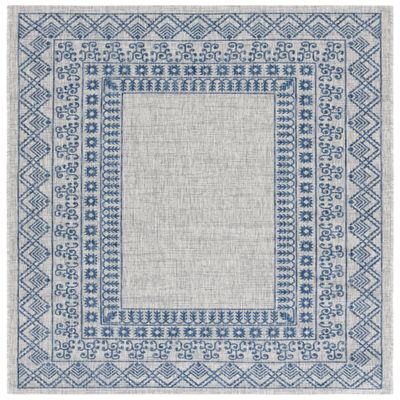 SAFAVIEH Washable Rug Outdoor Courtyard Collection - 6'7" x 9'6", Grey & Navy, Non-Shedding & Easy Cleaning, Ideal for Patio, Backyard, Mudroom (CY8484-368)