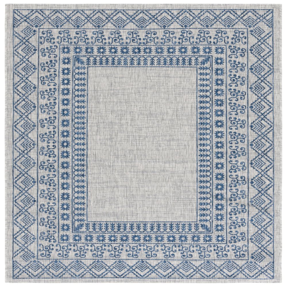 SAFAVIEH Washable Rug Outdoor Courtyard Collection - 6'7" x 9'6", Grey & Navy, Non-Shedding & Easy Cleaning, Ideal for Patio, Backyard, Mudroom (CY8484-368)