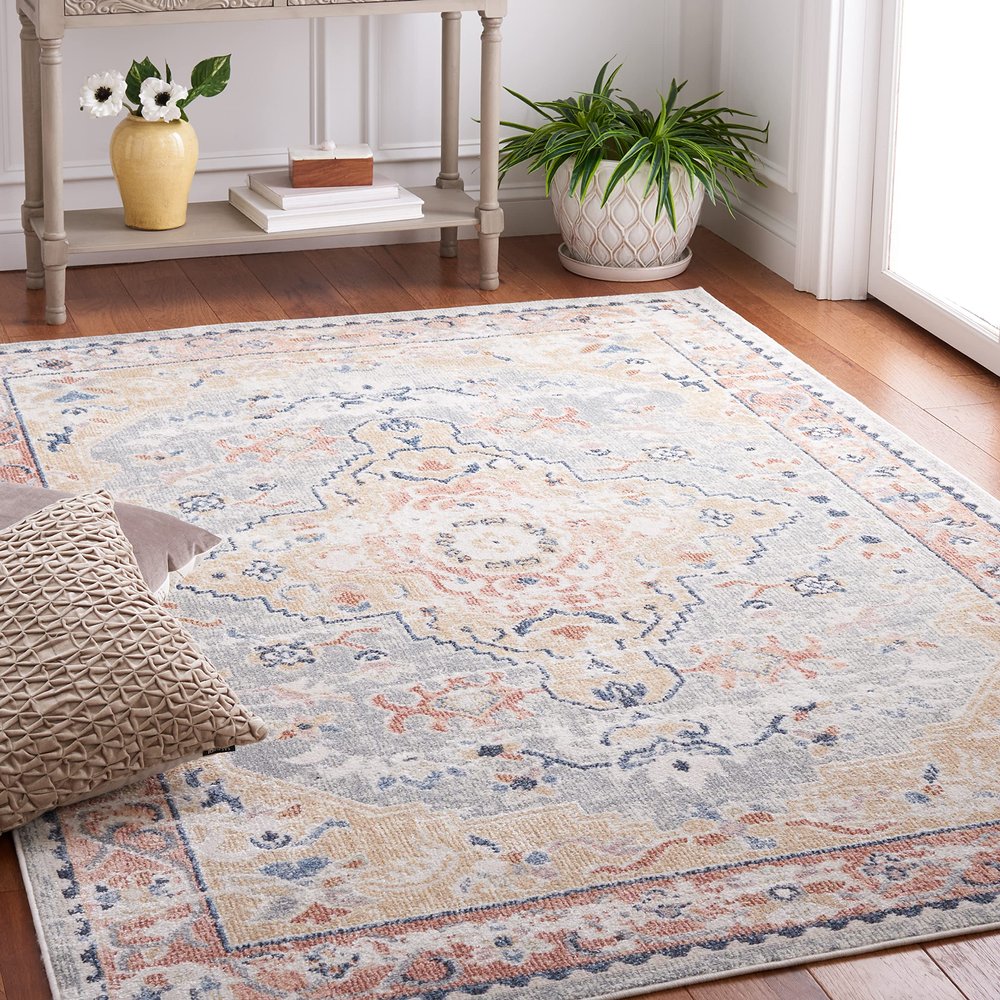 SAFAVIEH Washable Rug Bayside Collection - 8' x 10', Sage & Gold, Easy Cleaning, Ideal for in Living Room, Bedroom, Home Office, Dining Space (BAY134W)