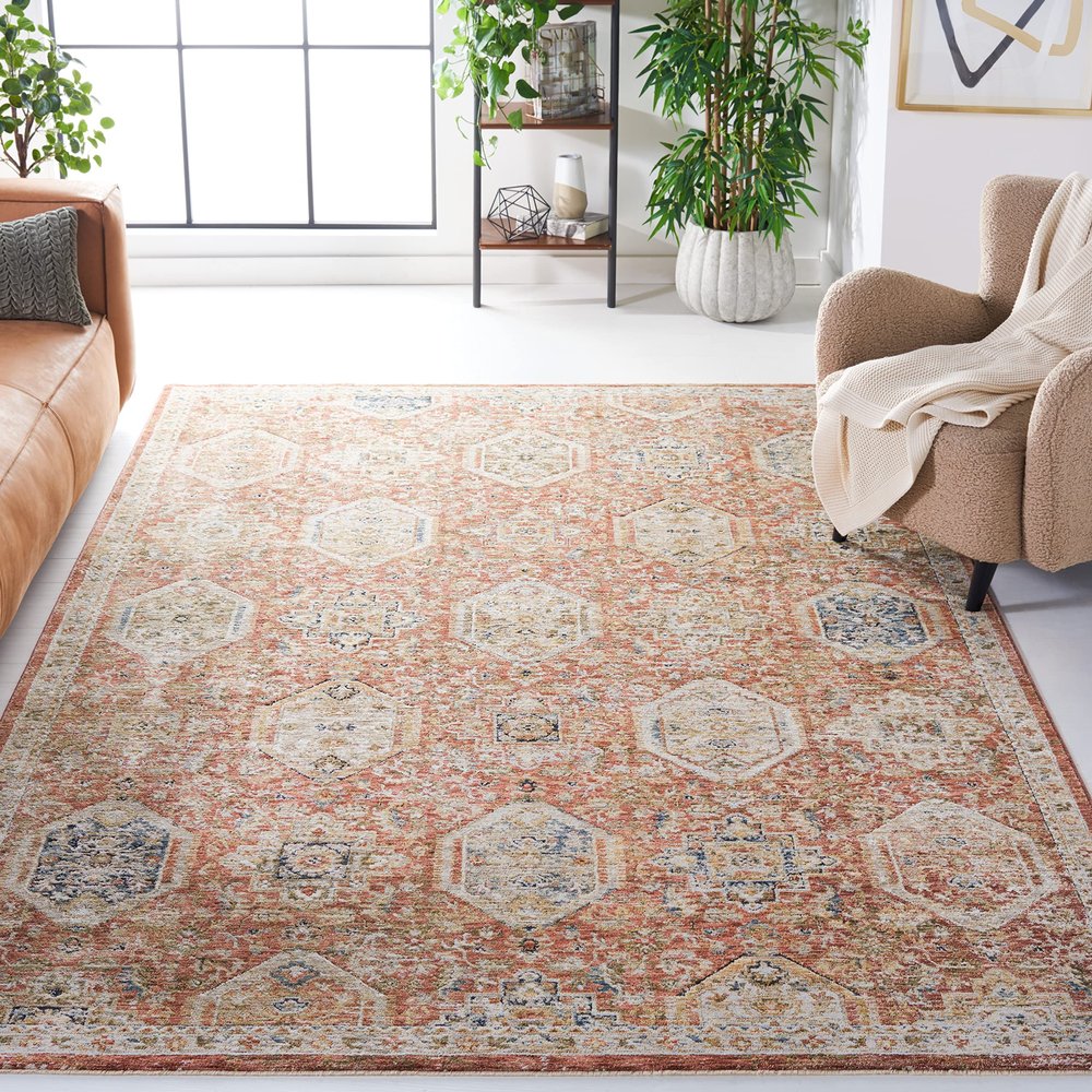 SAFAVIEH Area Rug 8x10 - Silverado Collection - Large - Rust & Blue, Traditional Vintage Distressed Design, Non-Shedding & Easy Cleaning, Ideal for Living Room, Bedroom, Office, Dining Space (SVD108P)