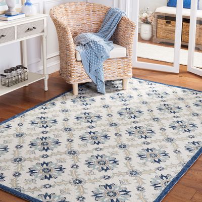 Martha Stewart x SAFAVIEH Area Rug Collection - 5' x 8', Ivory & Blue, Handmade Wool, Ideal for Living Room, Bedroom, Office, Dining Space (MSR4750Z)