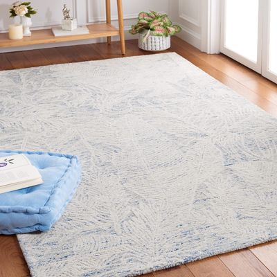 SAFAVIEH Metro Collection Accent Rug - 3' x 5', Blue & Ivory, Handmade Botanical Wool, Ideal for High Traffic Areas in Entryway, Living Room, Bedroom (MET880M)