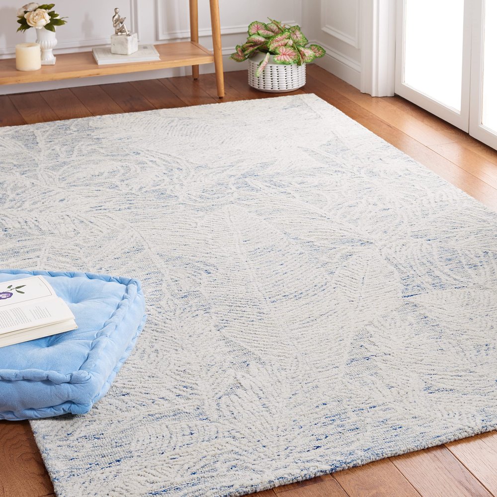 SAFAVIEH Metro Collection Accent Rug - 3' x 5', Blue & Ivory, Handmade Botanical Wool, Ideal for High Traffic Areas in Entryway, Living Room, Bedroom (MET880M)