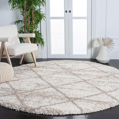 SAFAVIEH Hudson Shag Collection Area Rug - 4' Round, Multi Ivory & Beige, Modern Trellis Design, Non-Shedding & Easy Care, 2-inch Thick Ideal for High Traffic Areas in Living Room, Bedroom (SGH281H)