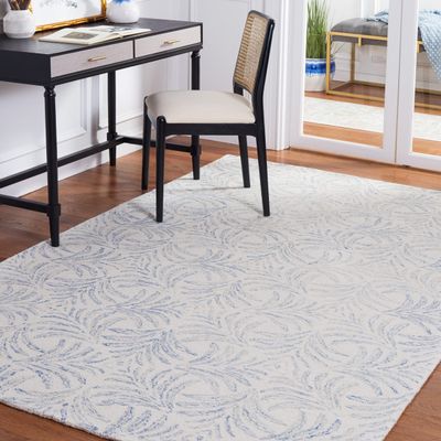 SAFAVIEH Jardin Collection Accent Rug - 3' x 5', Ivory & Blue, Handmade Wool Blend, Ideal for High Traffic Areas in Entryway, Living Room, Bedroom (JAR728M)