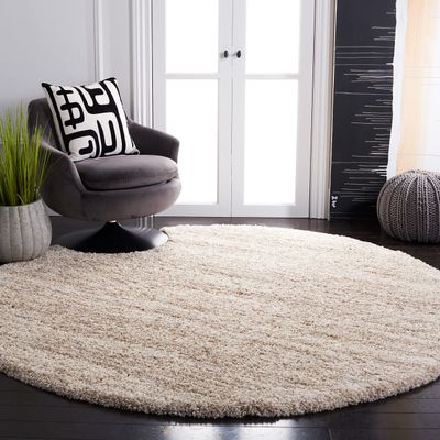 SAFAVIEH Hudson Shag Collection Area Rug - 4' Round, Ivory & Beige, Modern Abstract Design, Non-Shedding & Easy Care, 2-inch Thick Ideal for High Traffic Areas in Living Room, Bedroom (SGH295C)
