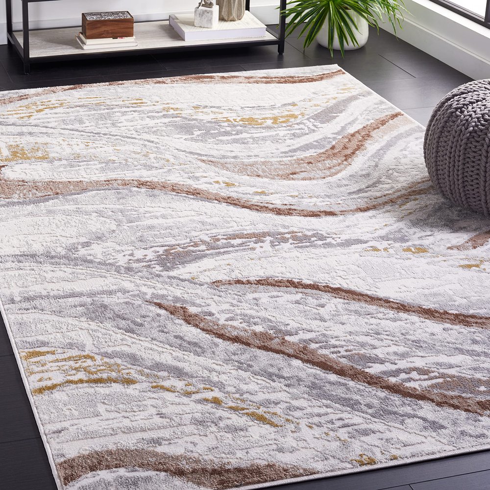 SAFAVIEH Area Rug 8x10 - Palma Collection - Large - Beige & Brown, Modern Abstract Design, Non-Shedding & Easy Cleaning, Ideal for Living Room, Bedroom, Office, Dining Space (PAM334B)