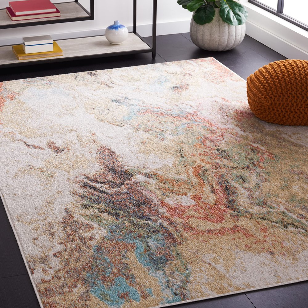 SAFAVIEH Area Rug 8x10 - Phoenix Collection - Large - Ivory & Gold Rust, Modern Abstract Design, Non-Shedding & Easy Cleaning, Ideal for Living Room, Bedroom, Office, Dining Space (PHX504A)