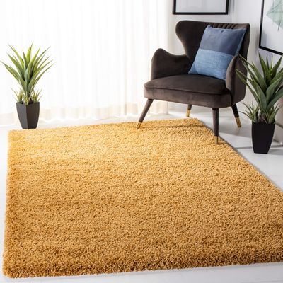 SAFAVIEH Hudson Shag Collection Area Rug - 4' Square, Gold, Modern Solid Design, Non-Shedding & Easy Care, 2-inch Thick Ideal for High Traffic Areas in Living Room, Bedroom (SGH220D)