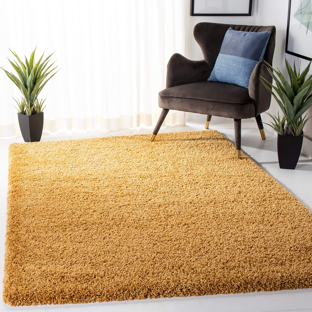 SAFAVIEH Hudson Shag Collection Area Rug - 4' Square, Gold, Modern Solid Design, Non-Shedding & Easy Care, 2-inch Thick Ideal for High Traffic Areas in Living Room, Bedroom (SGH220D)