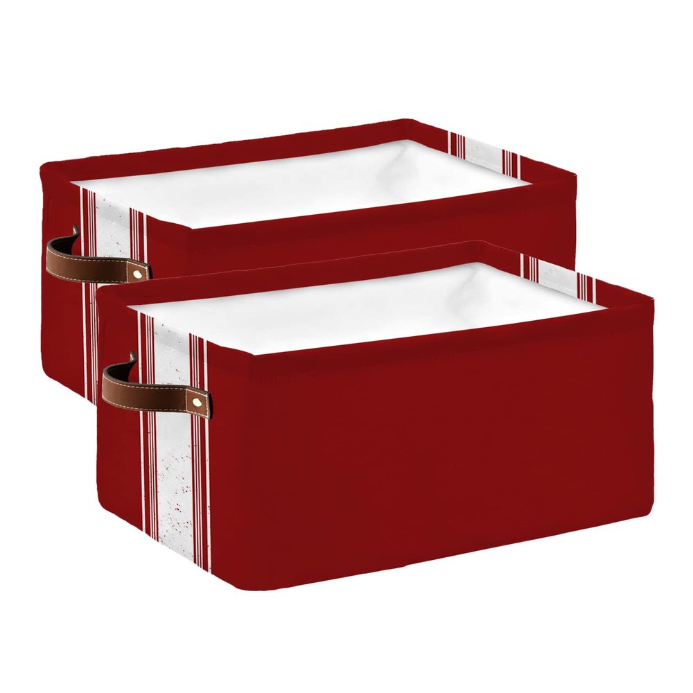 Christmas Red Storage Bins 2 Pack, Large Waterproof Storage Baskets for Shelves Closet, Luxurious Xmas Red White Striped Storage Basket Foldable Storage Box Cube Storage Organizer with Handles