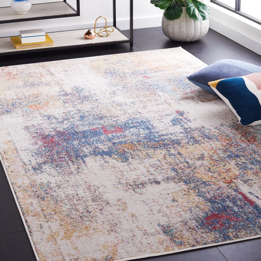 SAFAVIEH Area Rug 8x10 - Phoenix Collection - Large - Ivory & Blue Rust, Modern Abstract Design, Non-Shedding & Easy Cleaning, Ideal for Living Room, Bedroom, Office, Dining Space (PHX502A)