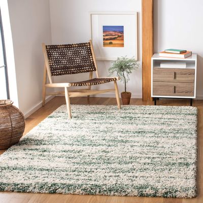 SAFAVIEH Hudson Shag Collection Area Rug - 4' Square, Ivory & Green, Modern Design, Non-Shedding & Easy Care, 2-inch Thick Ideal for High Traffic Areas in Living Room, Bedroom (SGH206Y)