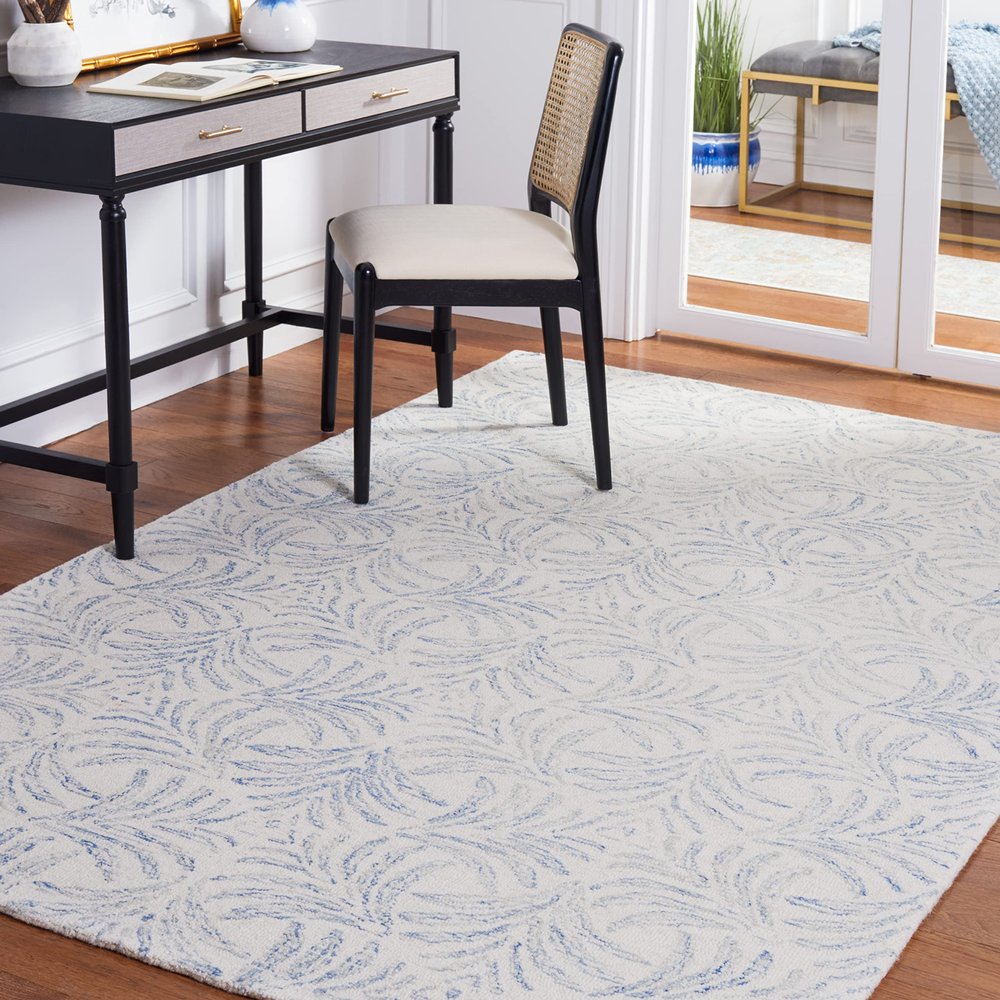 Martha Stewart x SAFAVIEH Area Rug Collection - 3' x 5', Ivory & Blue, Handmade Wool, Ideal for Living Room, Bedroom, Foyer, Accent Space (MSR3528M)