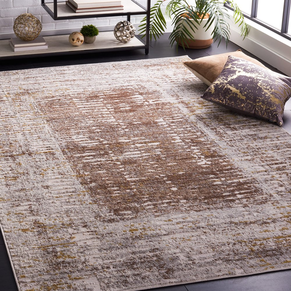 SAFAVIEH Area Rug 8x10 - Palma Collection - Large - Beige & Brown, Modern Abstract Design, Non-Shedding & Easy Cleaning, Ideal for Living Room, Bedroom, Office, Dining Space (PAM344B)