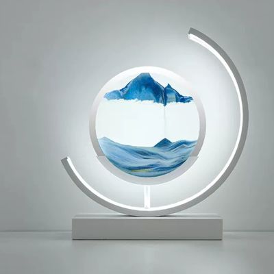 IMPREC 3D Hourglass Art Decorative Ornaments, Quicksand Painting Hourglass LED Art Decorative Sand Paintings Night Light Glass Hourglass Table Lamp Decoration (Color : White, Size : C)