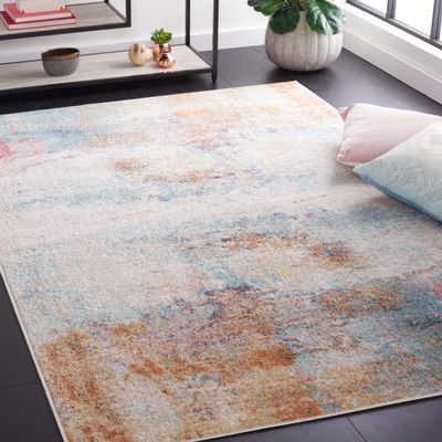 SAFAVIEH Area Rug 8x10 - Phoenix Collection - Large - Aqua & Gold Rose, Modern Abstract Design, Non-Shedding & Easy Cleaning, Ideal for Living Room, Bedroom, Office, Dining Space (PHX506J)