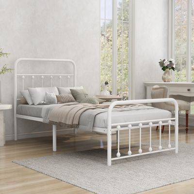 Nightell Twin Size Metal Bed Frame with Vintage Headboard and Footboard Extra Strong Support Non-Slip No Noise and No Box Spring Needed White
