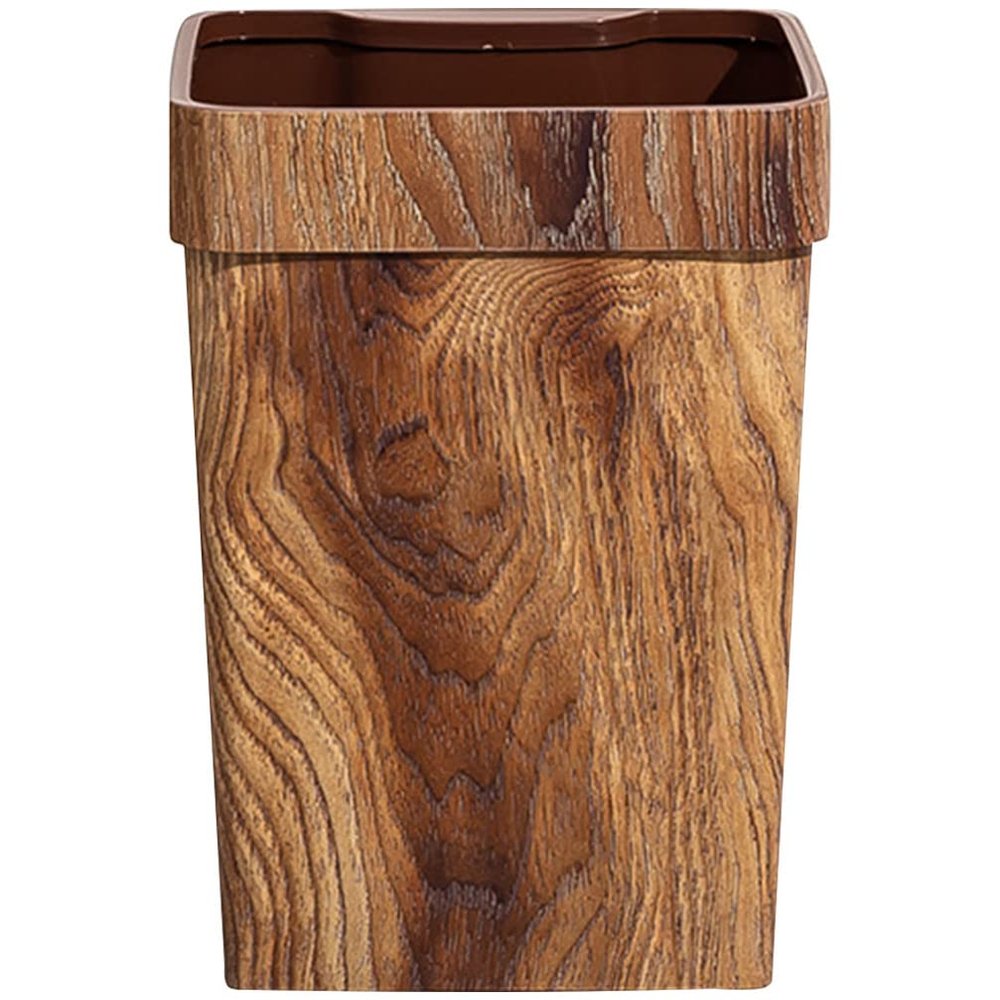 Cabilock Wood Grain Restroom Trash Can Kitchen Garbage Can Large Opening Family Waste Bin