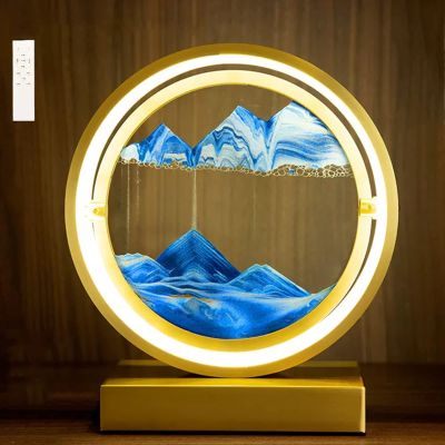 IMPREC 3D Hourglass Art Decorative Ornaments, Hourglass Quicksand Painting Ornament Quicksand Painting Art Quicksand Clock Desktop Decoration Dynamic (Color : Gold, Size : B)