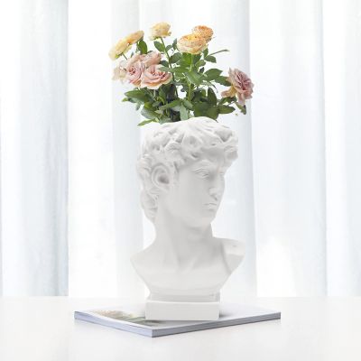 Aynaxcol David Statue Greek Head Vase Bust Face Vase Head Retro Decor, Sculpture Brush Holder Bust, Makeup Brushes Container Pen Holder, 25CM