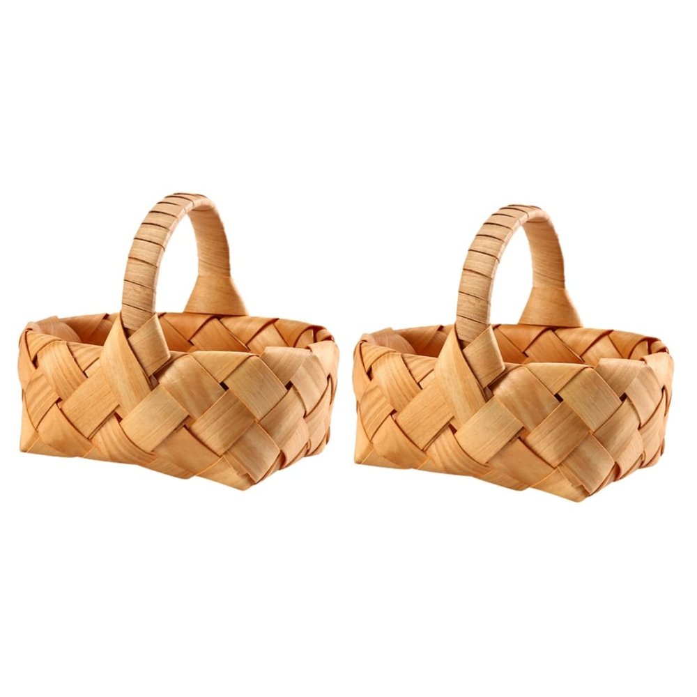 Cabilock 2pcs Woven Wooden Skin Picnic Basket Handle Fruit and Vegetable Storage Lightweight Design for Easy Carrying Rustic Style for Outdoor Picnics and Grocery Shopping