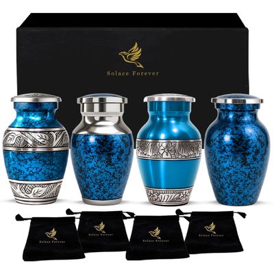 Graceful Small Urns for Human Ashes Keepsake  Elegant Cremation Urn for Cherished Memories  Tiny Urn Keepsakes  Mini Urns for Human Ashes (Blue, Set of 4)