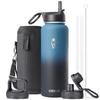 Water Bottle 40 oz Insulated with Straw, Coolflask Stainless Steel Metal 3 Lids Water Flask for Sports or Office, Keep Cold 48H Hot 24H, Samurai Cyan view 1