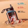 Water Bottle 40 oz Insulated with Straw, Coolflask Stainless Steel Metal 3 Lids Water Flask for Sports or Office, Keep Cold 48H Hot 24H, Samurai Cyan view 2