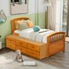 Dgsroom Twin Captain's Bed Storage Daybed with Trundle and Drawers for Kids Teens (Oak) view 1