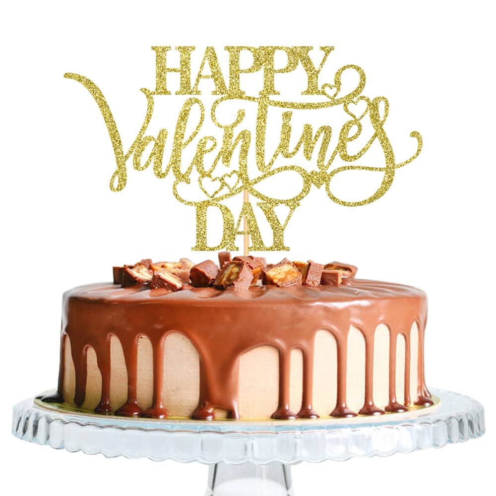 Happy Valentine's Day Cake Topper-Valentine's Day Party Decorations-Wedding Anniversary Party Decorations (Gold)