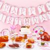 153 Pcs Easter Bunny Birthday Party Decorations Kit with Bunny Banner, Swirl, Latex Balloons, Cupcake Toppers, Paper Plate Cups Disposable Spoon for Rabbit Themed Birthday Party Supplies view 4