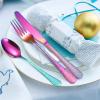 A  HOUSEWARE Hammered Silverware Set Rainbow Stainless Steel Flatware 40 pieces Dinning Utensils Service for 8 include Knife Fork Spoon Durable Easy to Clean view 2