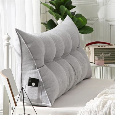 AZZRRO Triangular Reading Bed Rest Pillow Large Bolster Cushion Headboard Backrest Wedge Pillow with Removable Cover and Two Large Side Pockets200*50 * 20cm(79 * 20 * 8in)