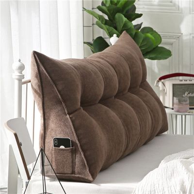 AZZRRO Triangular Reading Bed Rest Pillow Large Bolster Cushion Headboard Backrest Wedge Pillow with Removable Cover and Two Large Side Pockets100*50 * 20cm(39 * 20 * 8in)