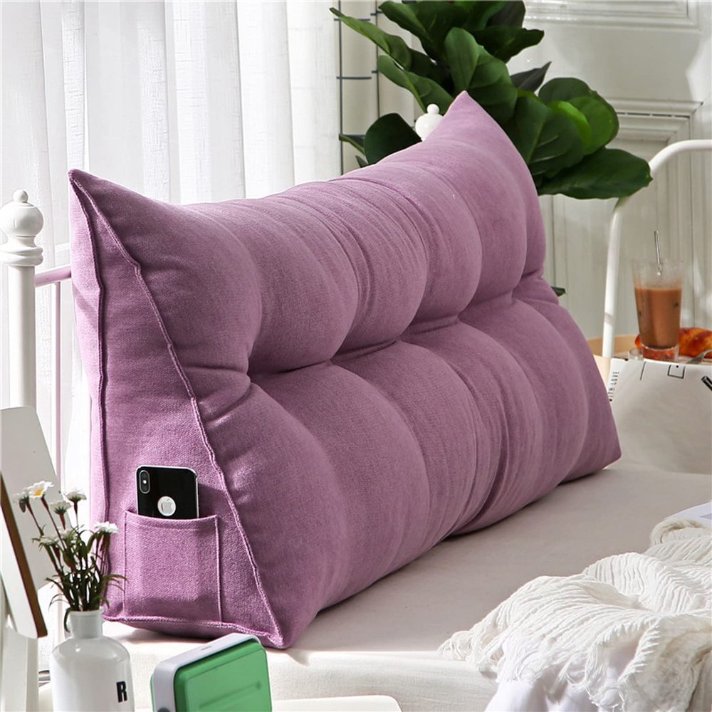 AZZRRO Wedge Pillow Triangular Headboard Pillow Solid Color Triangle Cushion Reading Pillow, Multi Size Cushion with Removable Fitted Cover and Two Large Side Pockets180*50 * 20cm(71 * 20 * 8in)