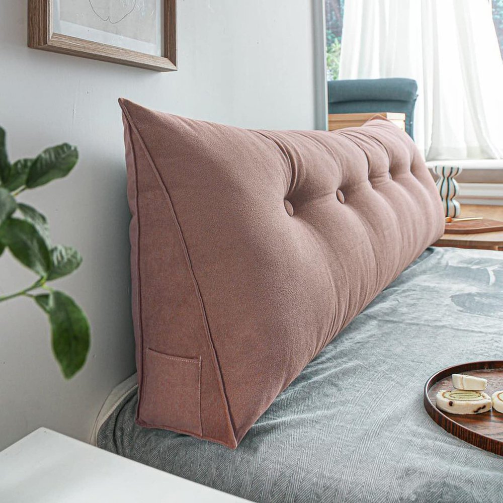 AZZRRO Large Bolster Triangular Positioning Support Reading Backrest Wedge Pillow Headboard Pillow for Day Bed Bunk Bed with Removable Cover Cotton Linen King120*50 * 20cm(47 * 20 * 8in)