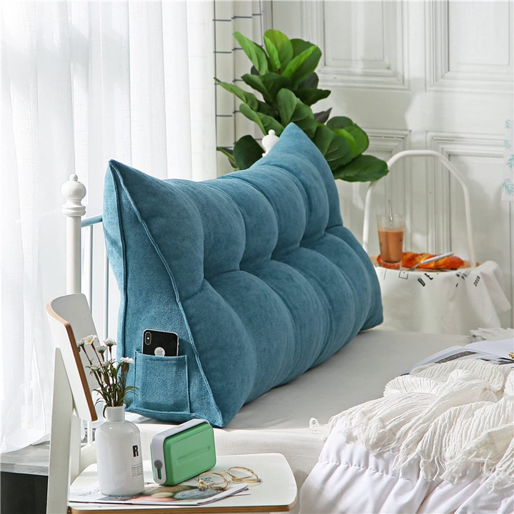 AZZRRO Triangular Wedge and Body Positioners Reading Pillow Large Bolster Headboard Backrest Support Cushion for Day Bed Bunk Bed with Removable Cover Twin Velvet Cyan200*50 * 20cm(79 * 20 * 8in)